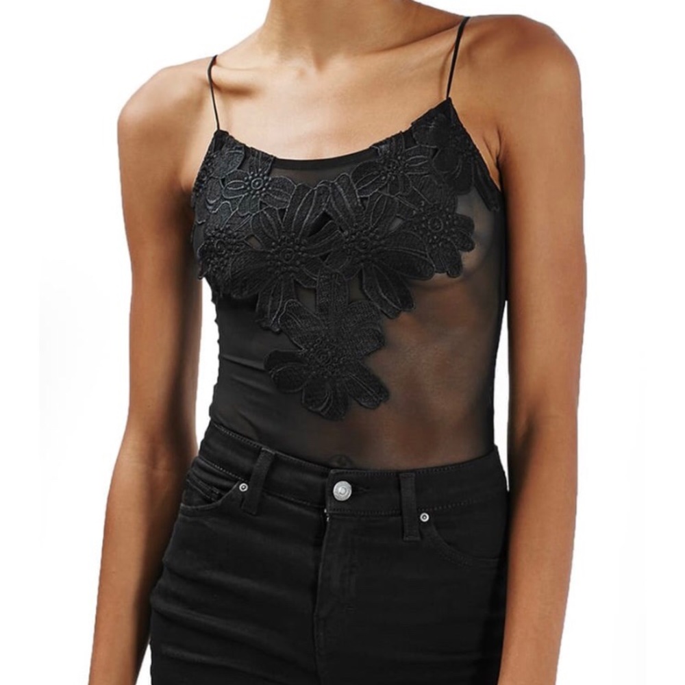 Topshop floral appliqué sheer bodysuit